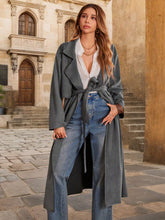 Tie Waist Long Sleeve Coat Dark Gray OutfitFlow