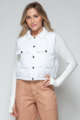 Snobbish Snap Down Quilted Crop Vest White OutfitFlow