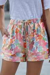 Drawstring Printed Shorts with Pockets Floral OutfitFlow