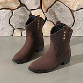 Suede Point Toe Block Heel Boots Brown OutfitFlow