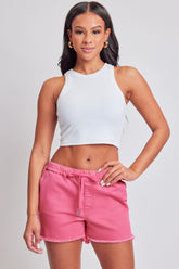YMI Jeanswear Full Size Drawstring Raw Hem Shorts Pink OutfitFlow