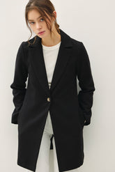 Be Cool Single Button Long Sleeve Coat with Pockets Black OutfitFlow