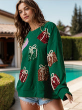 Sequin Gift Box Long Sleeve Sweatshirt Dark Green OutfitFlow