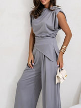 Ruched Sleeveless Top and Pants Set Gray OutfitFlow