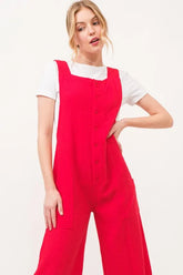 And The Why Gauze Loose Fit Tied Back Overalls Red OutfitFlow