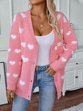 Heart V-Neck Button Up Long Sleeve Cardigan Blush Pink OutfitFlow