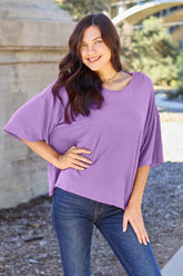 Basic Bae Bamboo Full Size Round Neck Drop Shoulder T-Shirt Lavender OutfitFlow