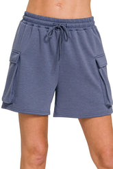 Zenana Scuba Thigh Pocket Shorts BLUE INDIGO OutfitFlow