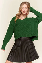 ADORA Ruffle Detail Adorable Sweater GREEN OutfitFlow