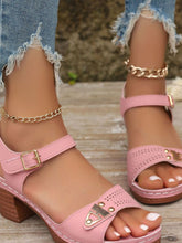 Peep Toe Block Heel Sandals Pink OutfitFlow