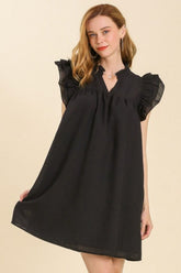 Umgee Full Size Layered Ruffle Sleeve Mini Dress Plus Size Black OutfitFlow