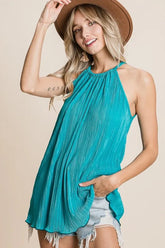 BiBi Pleating Knit Halter Neck Top TEAL OutfitFlow