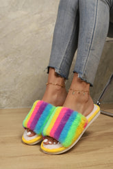 Color Block Open Toe Faux Fur PVC Slippers Yellow Multicolor OutfitFlow