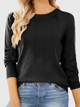 Ribbed Hem Long Sleeve Sweater Black OutfitFlow