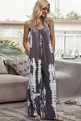 Shiny Tie-Dye Spaghetti Strap Jumpsuit with Pockets Taupe OutfitFlow