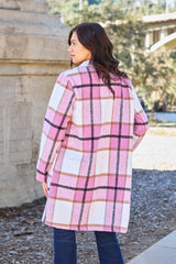 Double Take Full Size Plaid Button Up Lapel Collar Coat OutfitFlow