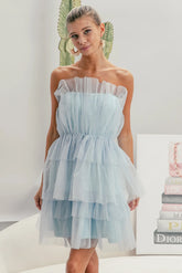 BiBi Sleeveless Layered Organza Dress SKY BLUE OutfitFlow