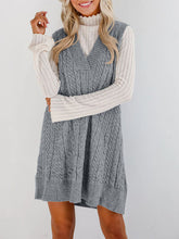 Lovelet Cable Knit V-Neck Mini Sweater Overall Dress Gray OutfitFlow
