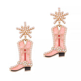 Cowgirl Boot Dangle Earrings Pink onesize OutfitFlow