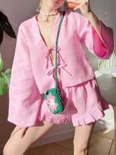 Tie Front Long Sleeve Top and Shorts Set Blush Pink OutfitFlow