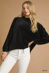 Umgee Ribbed Drawstring Hem Knit Top Black OutfitFlow