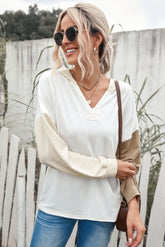 Color Block Drop Shoulder Hoodie White OutfitFlow