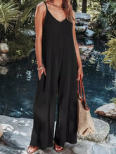 Ribbed V-Neck Wide Leg Jumpsuit Black OutfitFlow