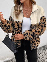 Leopard Zip Up Fleece Jacket Apricot OutfitFlow