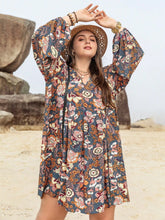 Plus Size Floral Print Long Sleeve Mini Dress Multicolor OutfitFlow