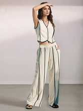 Stripe Vest and Pants Two-Piece Set Beige OutfitFlow