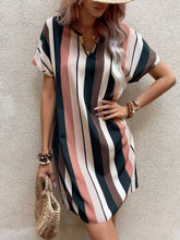 Striped Notched Short Sleeve Dress Stripe OutfitFlow