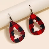 PU Leather Cutout Christmas Tree Earrings Plaid One Size OutfitFlow