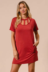BiBi Front Cutout Mini Tee Dress with Pockets GINGER OutfitFlow