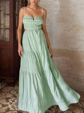 Smocked Cutout Maxi Dress with Tiered Ruffle Light Green OutfitFlow