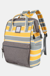 Himawari Striped Waterproof Nylon Backpack Bag with Side Pockets Yellow One Size OutfitFlow