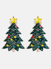 Alloy Inlaid Rhinestone Christmas Tree Earrings Green One Size OutfitFlow