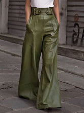 Half Elastic Waist Wide Leg Pants Moss OutfitFlow