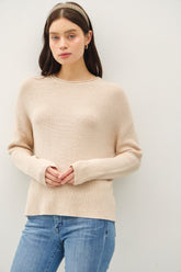 Be Cool Round Neck Long Sleeve Sweater Oatmeal OutfitFlow