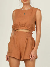 Round Neck Sleeveless Top and Shorts Set Caramel OutfitFlow