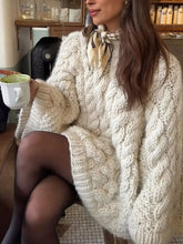Cable Knit Round Neck Sweater White OutfitFlow