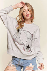 ADORA Rhinestone Accent Casual Sweatshirt LT GREY OutfitFlow