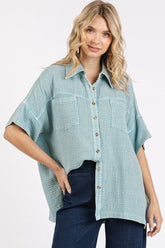 Mittoshop Mineral Wash Gauze Oversized Short Sleeve Shirt Seafoam OutfitFlow