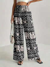 Printed Wide Leg Elastic Waist Pants Black OutfitFlow