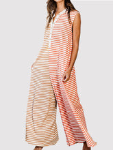 Striped Round Neck Sleeveless Jumpsuit Stripe OutfitFlow