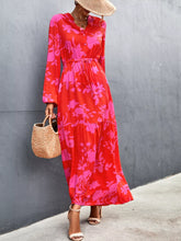 Floral Drawstring Waist Long Sleeve Maxi Dress Strawberry OutfitFlow