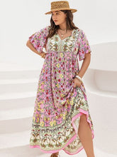 Plus Size Floral Tie Neck Flutter Sleeve Maxi Dress Blush Pink OutfitFlow