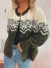 Christmas Button Up Drop Shoulder Cardigan Army Green One Size OutfitFlow