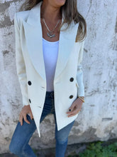 Full Size Collared Neck Long Sleeve Blazer Ivory OutfitFlow