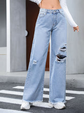 Distressed Raw Hem Wide Leg Jeans Light OutfitFlow