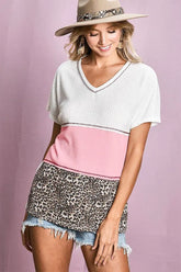 BiBi Colr Block Waffle Knit Top PINK OutfitFlow